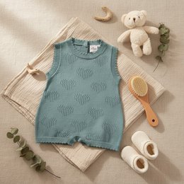 Nuvinokids® Pelele Bebé Bio Corazones Salvia