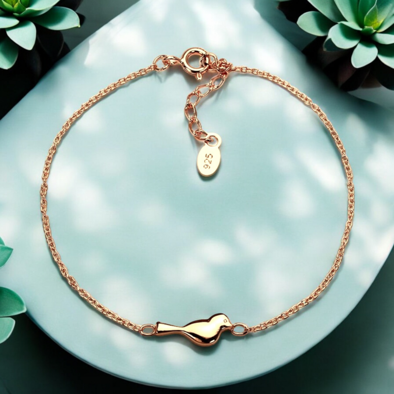 925 sølvarmbånd med fuglemotiv - 18K forgyldt, 16,5 cm længde - ARM925-35