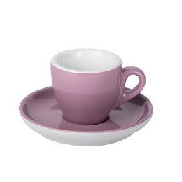 Elegant purple espresso cup with saucer, 55ml capacity, sold in a set of 6. Ideal for serving coffee or tea.