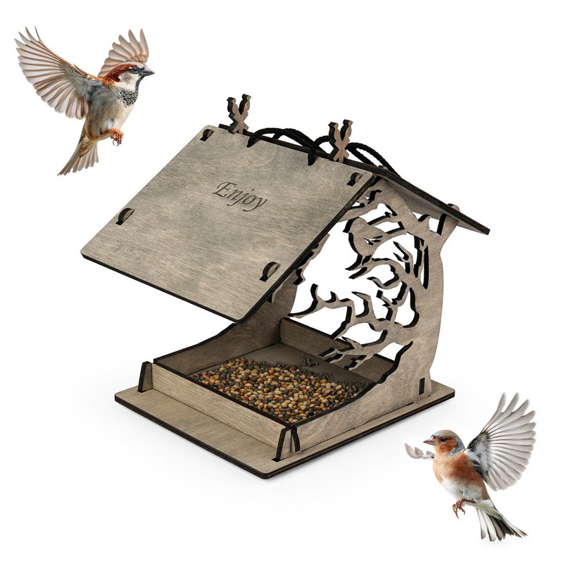 Hängender Vogelfutterspender aus Holz, Futterspender für Vogelfutter im Garten und Hinterhof