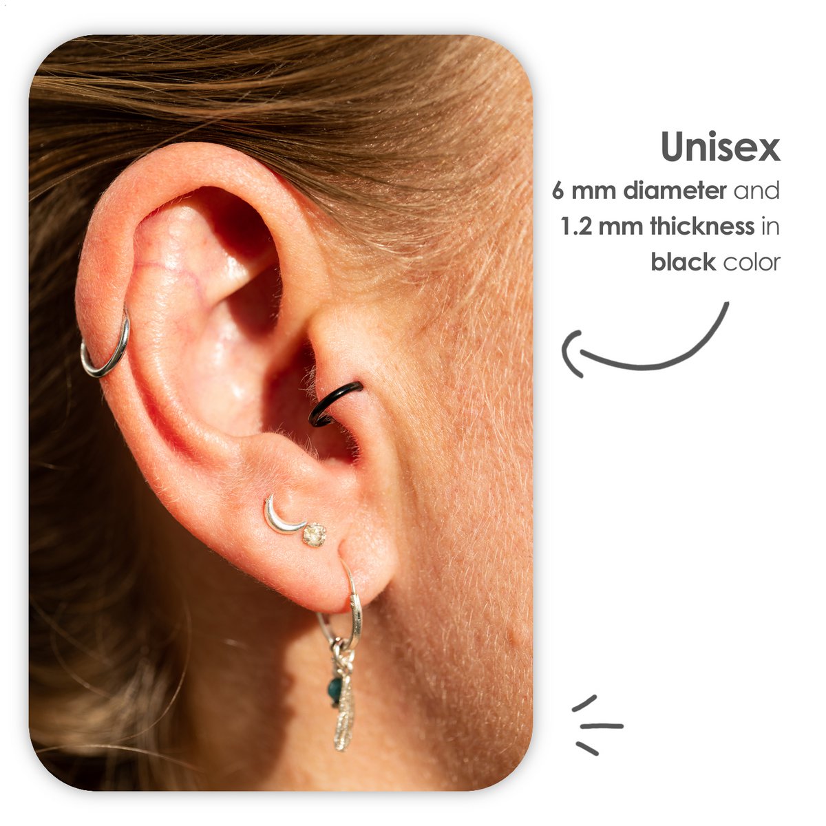 Zwarte Chirurgisch Stalen Ring Piercing — Oorbellen Ringetje Geschikt voor Helix Tragus Septum Lip Neus Wenkbrauw Piercings