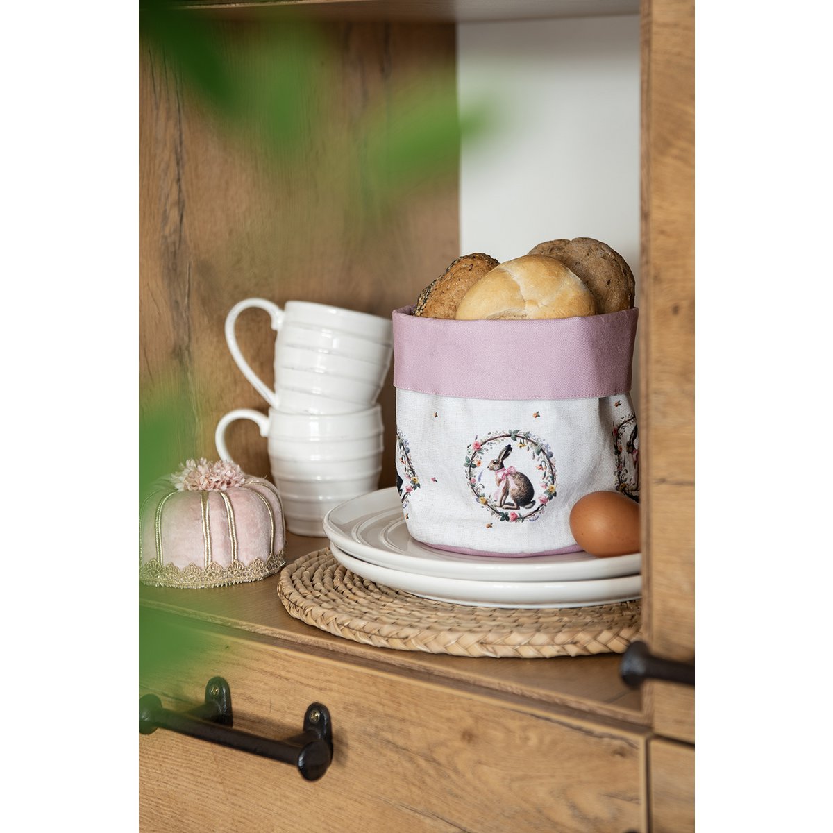 Brotkorb 35x35x8 cm Beige Baumwolle