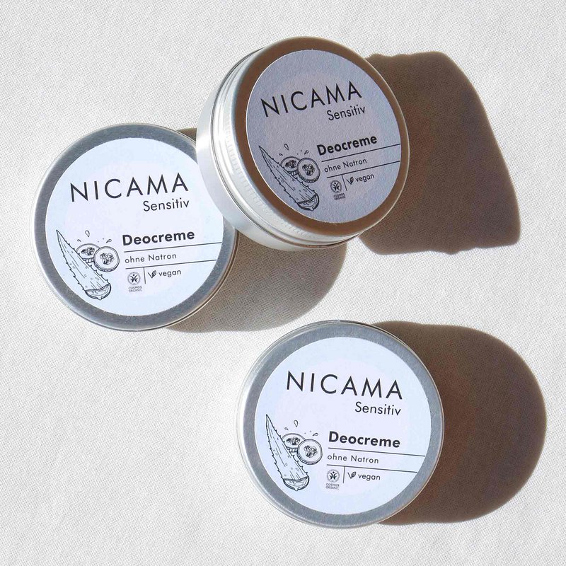 NICAMA - Crema Desodorante Sensitive (cosmética natural orgánica, vegana, sin plástico, sin bicarbonato de sodio) - 45g