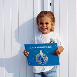 Livre pour enfant le tour du monde de Nao voyage sur 5 continents dessins à l'aquarelle modèle unique