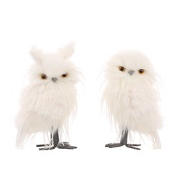FURRY LONG HAIR OWL TT ASS/2 WH/CRM 21CM