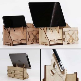 Organiseur de bureau CoolCuts Mill comprenant un support pour mobile/tablette en bois transparent