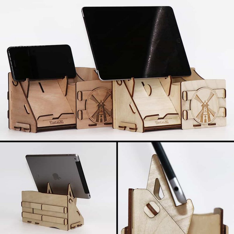 Organiseur de bureau CoolCuts Mill comprenant un support pour mobile/tablette en bois transparent