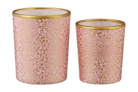 Small tealight holder made of glass & Chiyogami paper | Baroque princess / Pink | Hand made