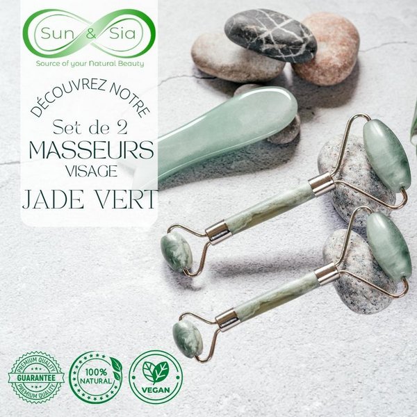 Set de 2 Rodillos Masajeadores - en Piedra Jade Verde - Herramienta Natural y Masaje Facial - Bienestar Lift