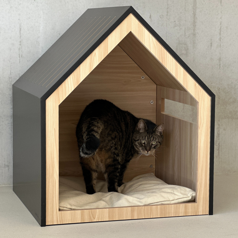 Kattenhuis | hondenhuis | hout | katoen | zwart | 58 x 58 x 65 cm