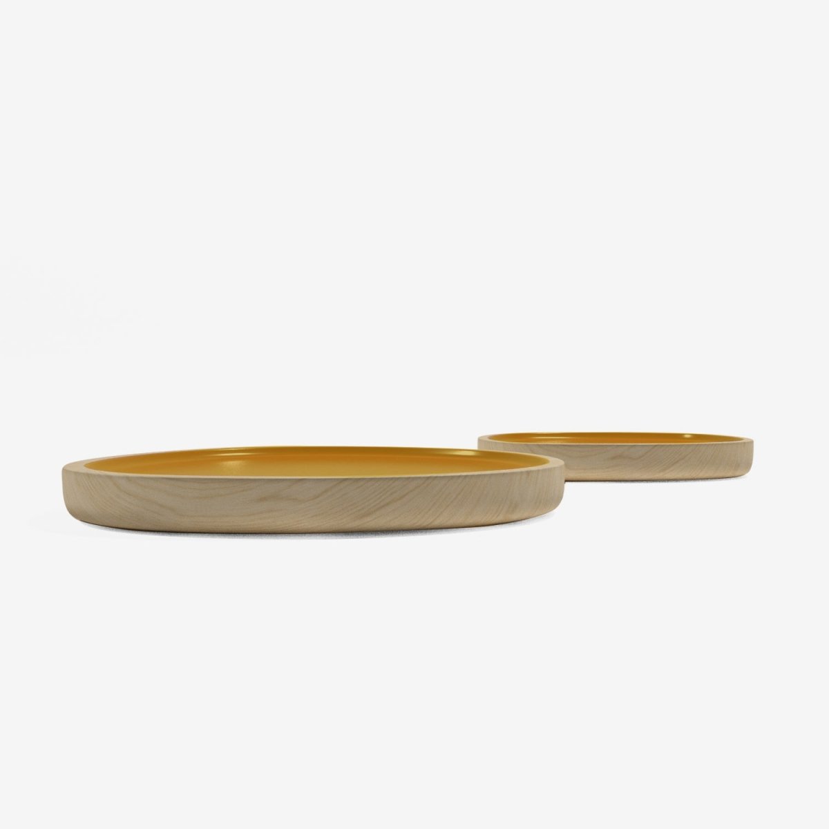 Set di 2 vassoi Treviso, in legno e vernice ceramica gialla