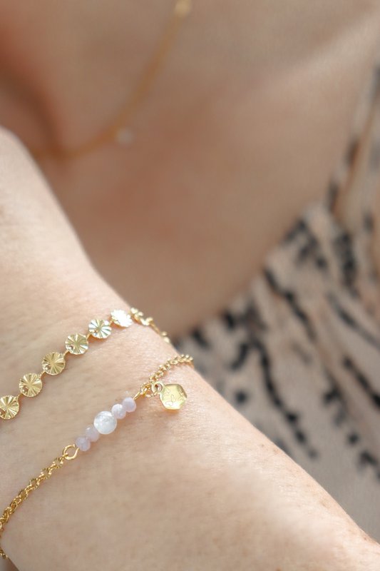 Kunzite, Moonstone & Butterflies Armbånd - Guld