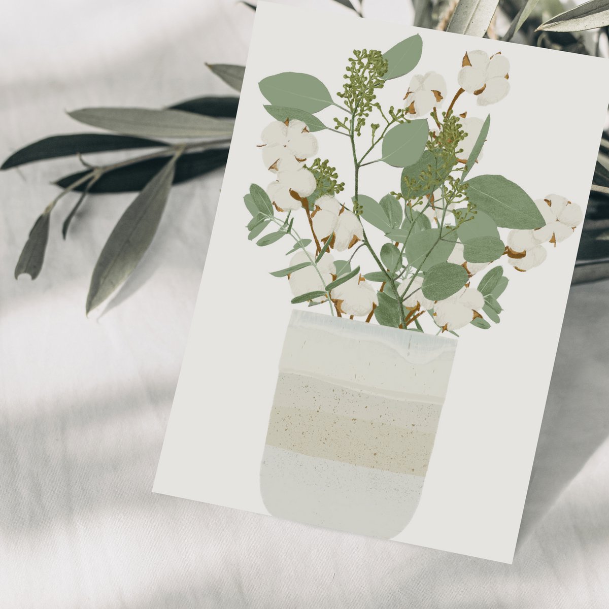 Postkarte Eukalyptus Baumwolle Vase
