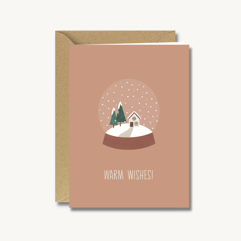 Kerstkaart met envelop - Warm wishes snow globe