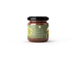  Savory spread with capers and pistachios, 200g jar. Contains flavorful blend of capers, pistachios, and other ingredients.