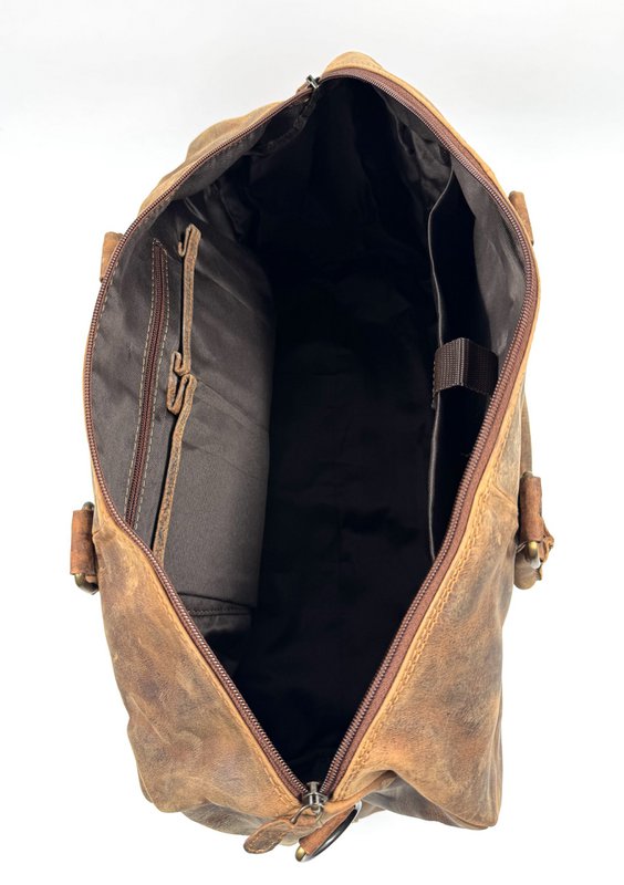 Borsa da viaggio in pelle marrone "Hunter" fatta a mano - Borsone compatto artigianale da 45 cm con divisorio sicuro in velcro
