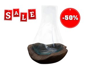 Natural wood bowl with glass vase 20x31cm