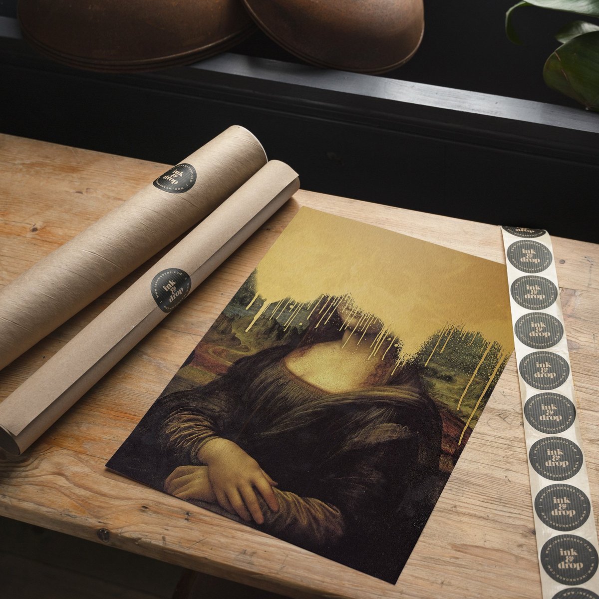 Drippy Mona Lisa Gold Graffiti Print