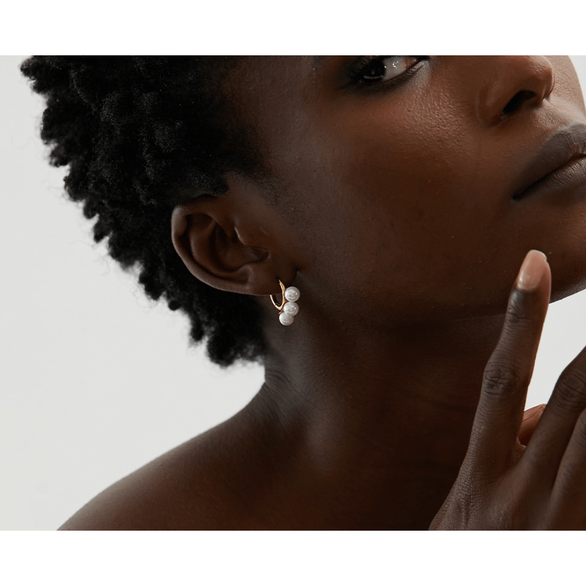 Kiril - Triple Pearl Row Gold Huggie Earrings