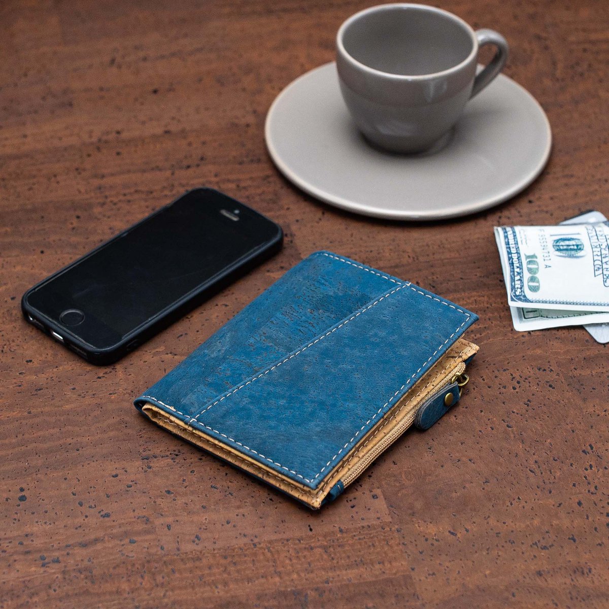 Portafoglio bifold classico in sughero marrone - BAG-2072