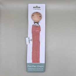 Pacifier chain made of hydrophilic fabric with wooden fastening clip - Old pink