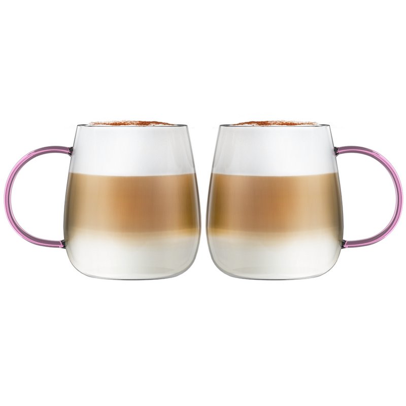 SÆT med 2 glas med lyserødt håndtag 400ml BOLLA 1166