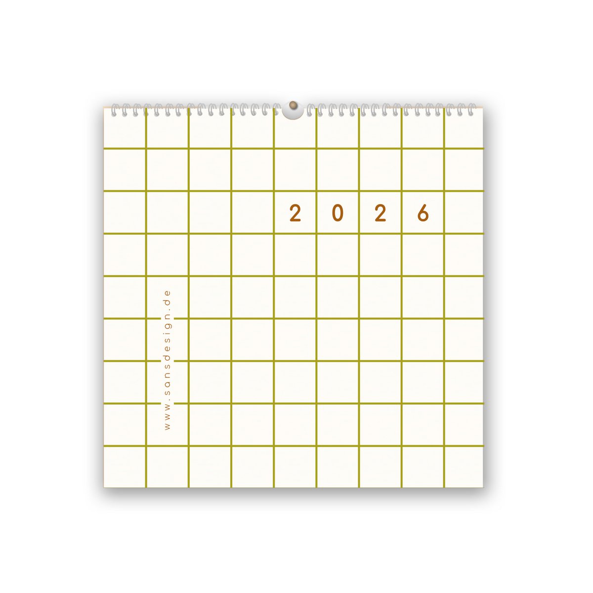 Calendario 2027, calendario a cuadros, calendario verde, calendario de pared 2027