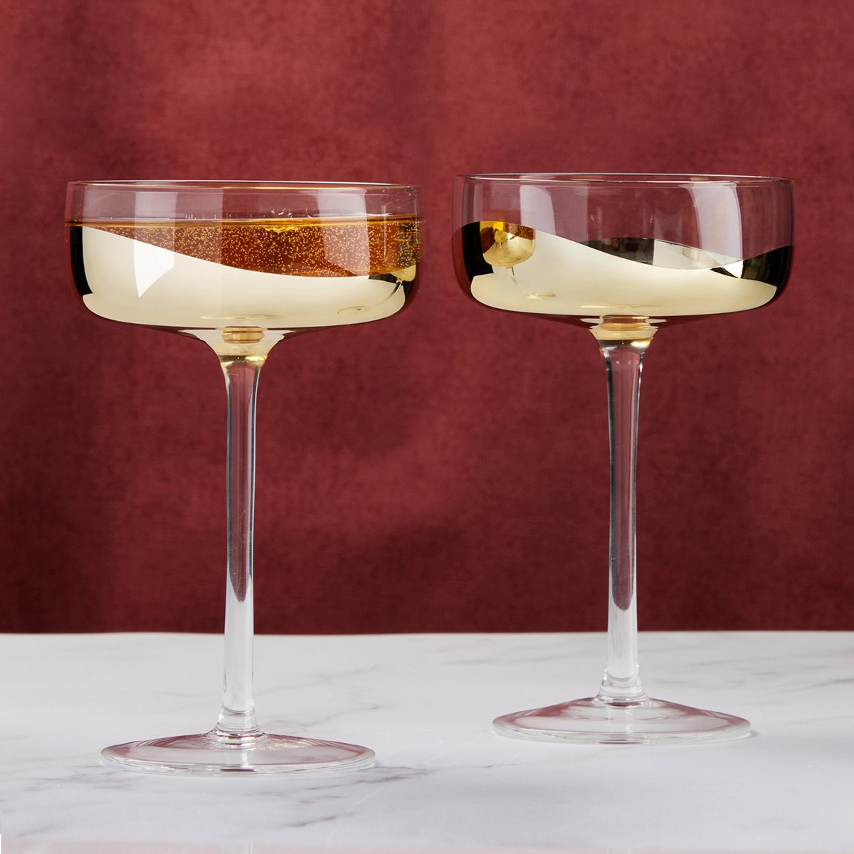 Set of 2 Wave Gold Champagne Coupe Glasses