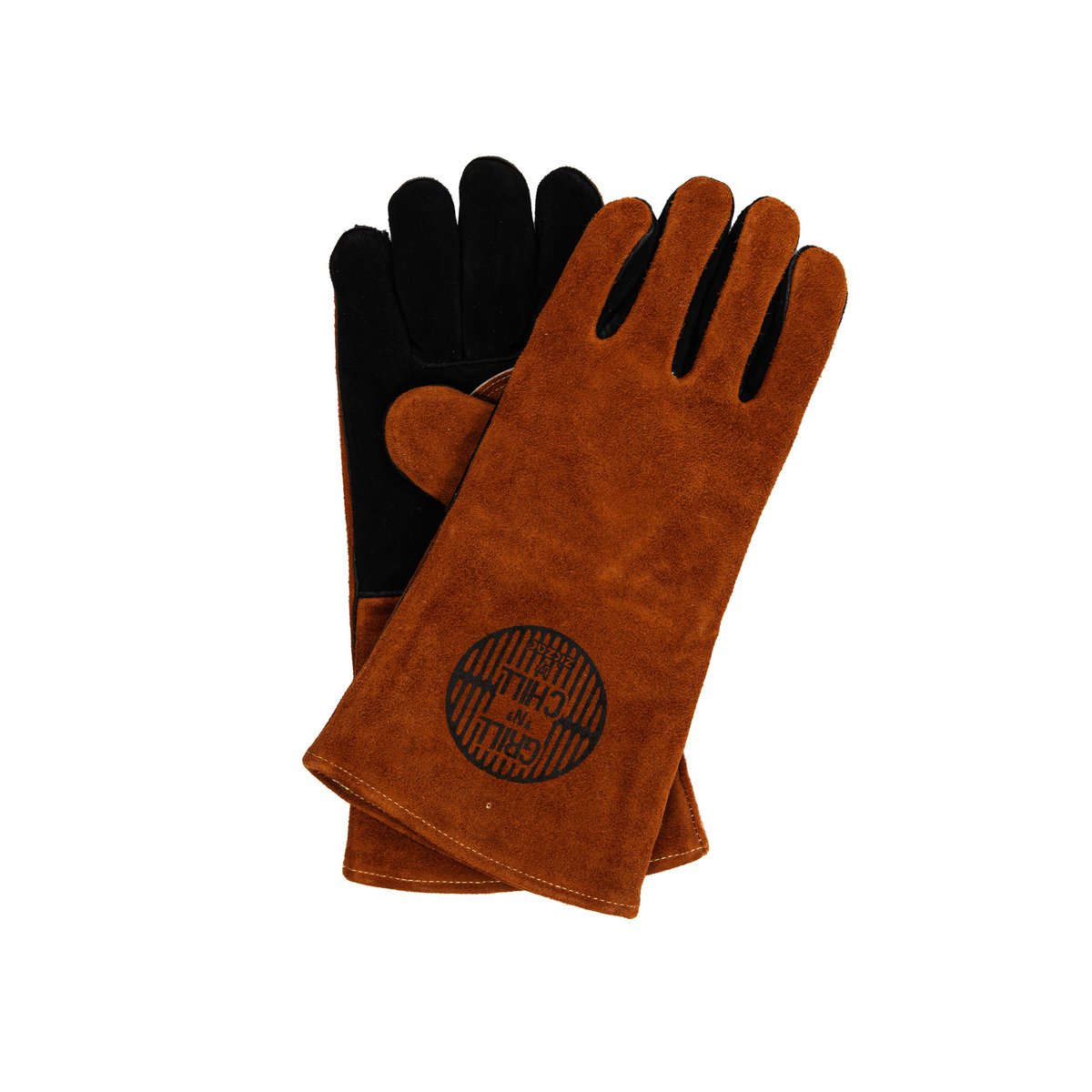 Set di 2 guanti da barbecue in pelle - 36 x 19 cm - marrone