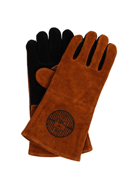 Sæt med 2 læder BBQ handsker - 36 x 19 cm - brun