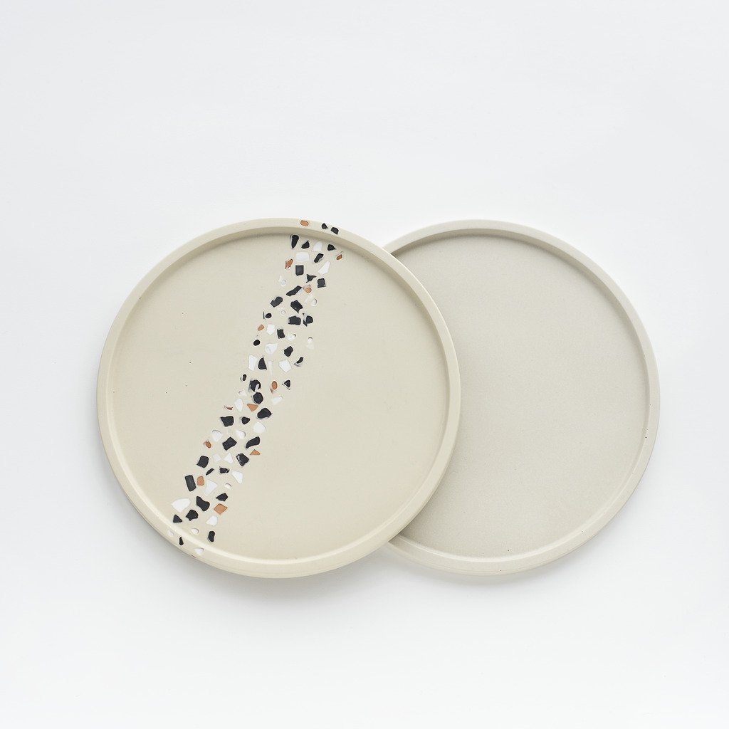 Jesmonite Beige / Terrazzo Vein Round Trinket Tray