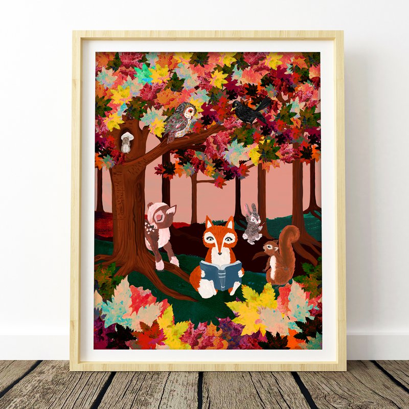 Woodland Animal Autumn Forest Print