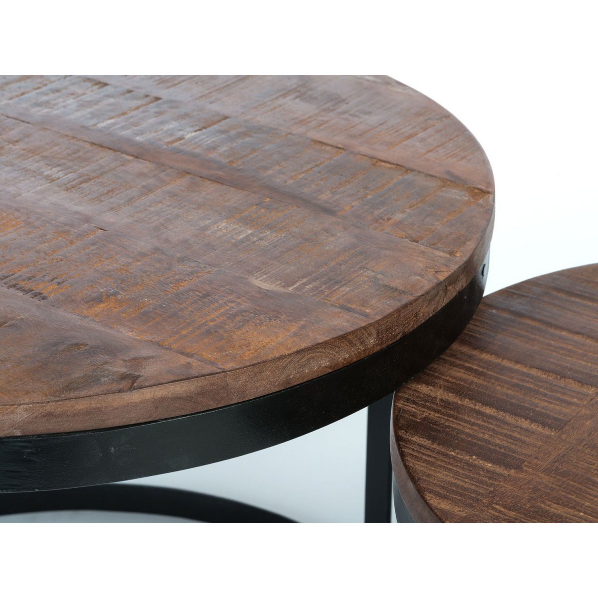 Mesa de centro, juego de 2, mesa auxiliar, mesa de salón, estructura redonda de metal Austin, plata antigua o negro