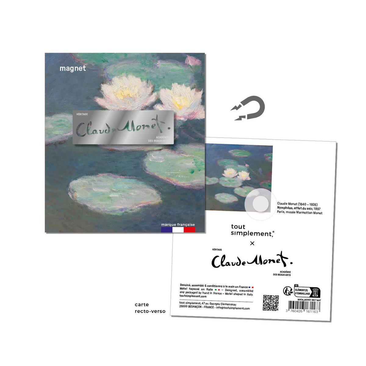 présentoir plein 72 magnets métal signature Claude Monet