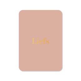 A pink card with the text "Love" in gold foil, suitable for various occasions such as Valentine's Day, anniversaries, or expressing affection.
