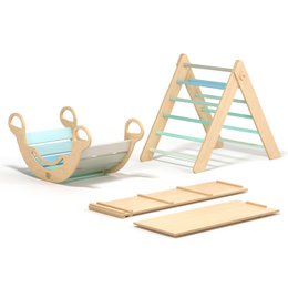 Großes Set - Pikler Dreieck + 2 Rutschen/Kletterleitern + Balancewippe