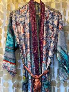 Seiden-Patchwork-Kimono-Robe – Blaue Mischung