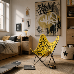 Fauteuil Butterfly AA – Willis jaune soleil & noir – coton 430 g/m²