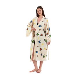 Evil Eye Bathrobe-Shawl Neck-White