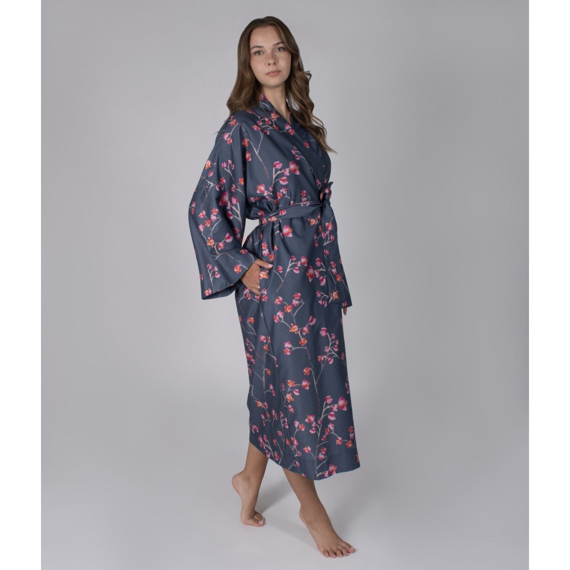Sateen bathrobe kimono Inspired Dark Blue