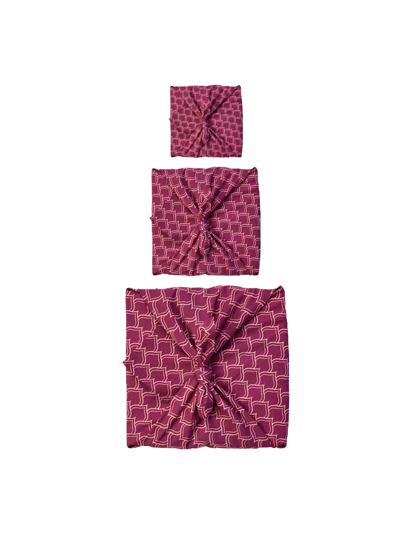 Confezione regalo in tessuto Furoshiki - Confezione da 3 pezzi su un lato