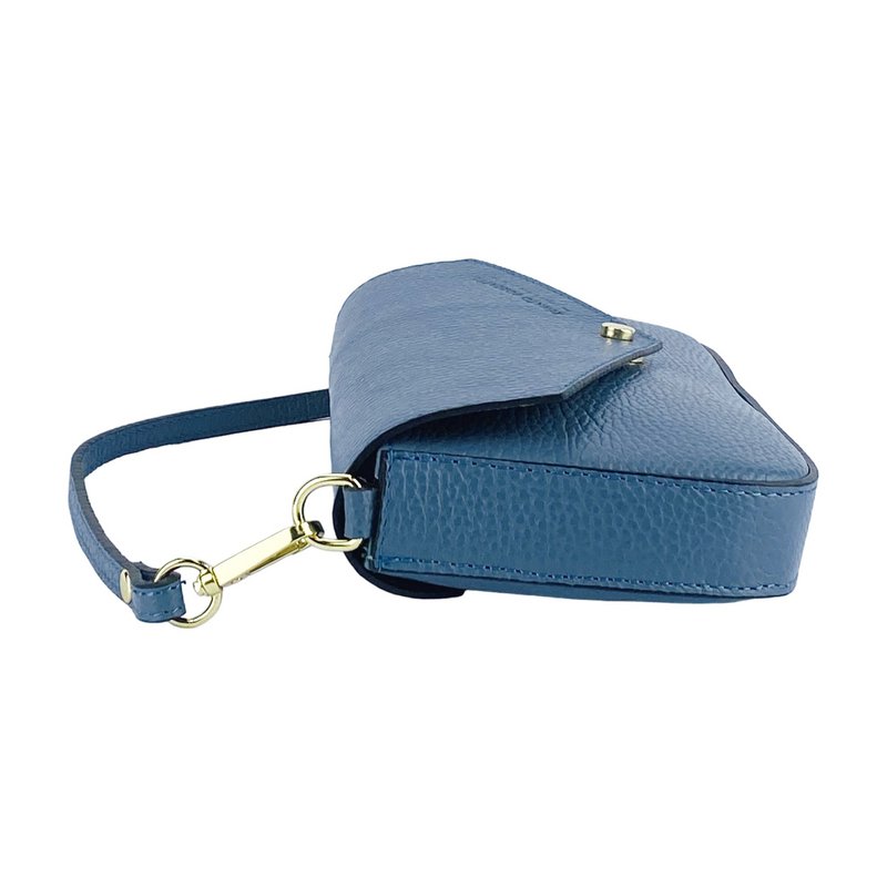 RB1023P | Kleine Umhängetasche mit abnehmbarem Kettenschultergurt aus echtem Leder, hergestellt in Italien. Verschlussklappe. Accessoires aus poliertem Goldmetall – Farbe Luftwaffenblau – Maße: 22 x 12 x 3 cm