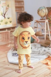 Kortærmet børne-t-shirt, økologisk bomuld, gul, Lion