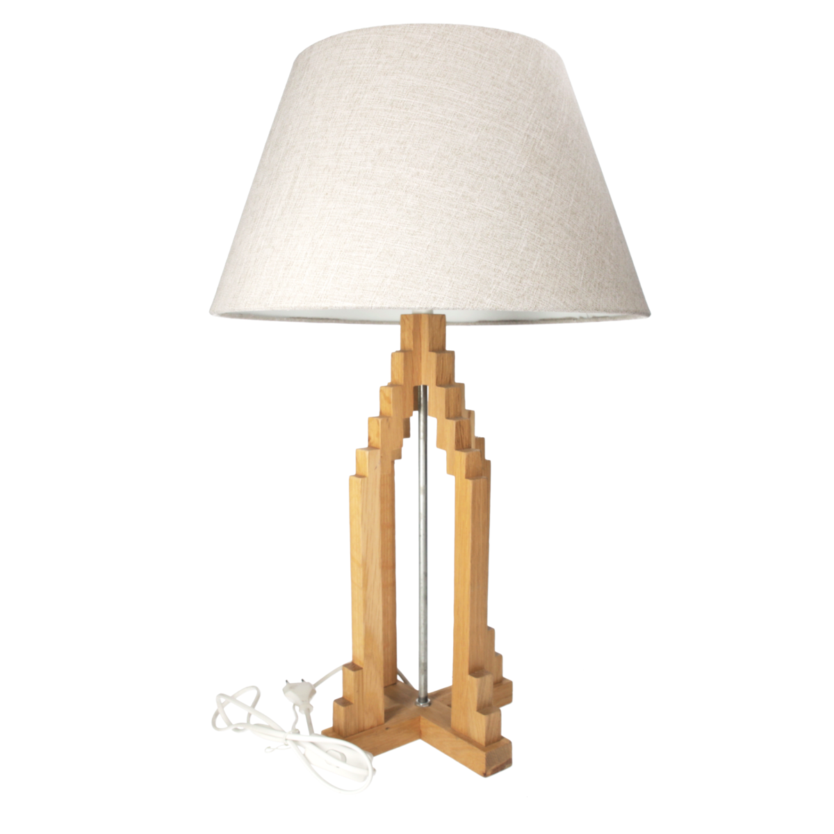 Pyramid lamp with lampshade h 65 d 40 cm in natural brown wood