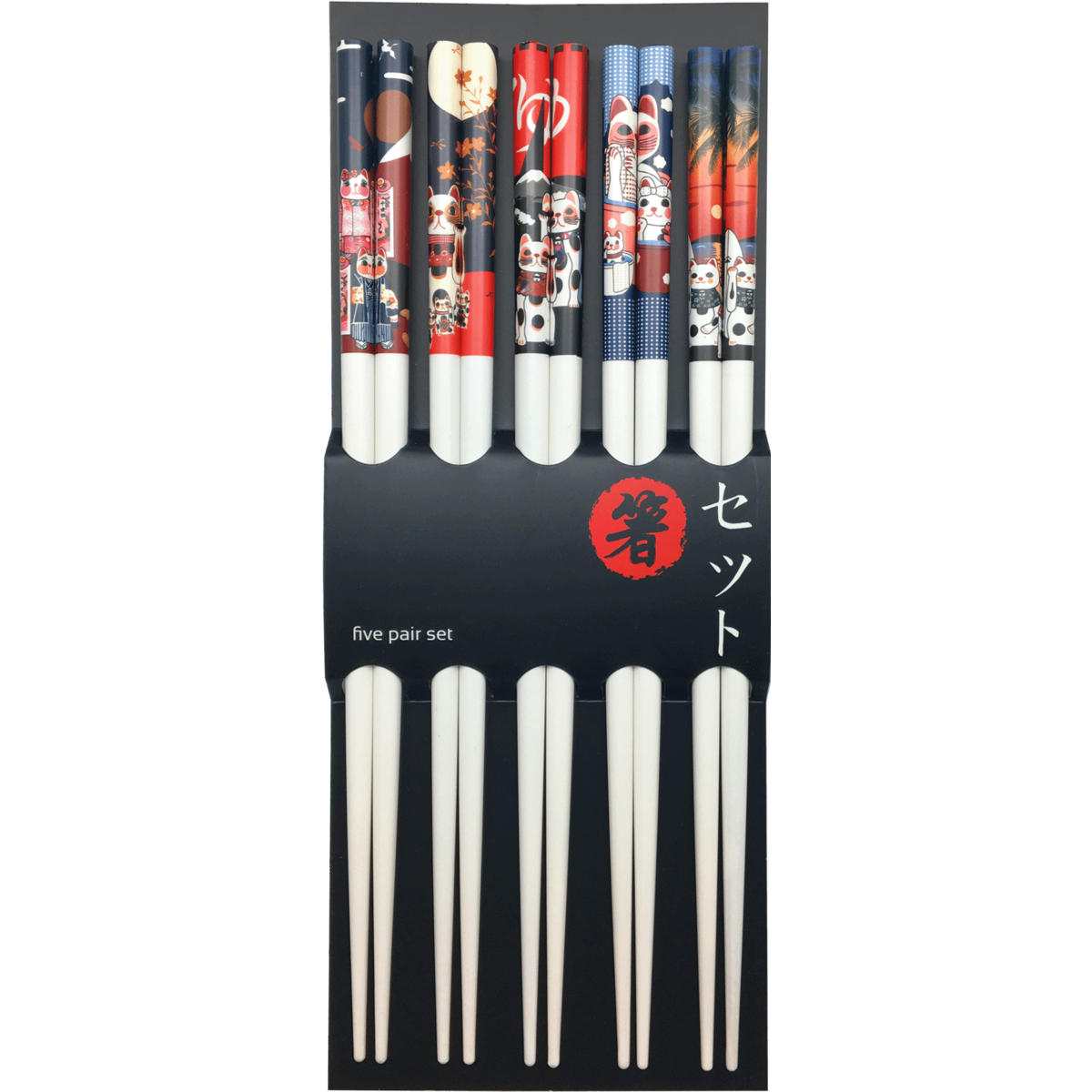 Edo Chopstick Set, 5 pair Lucky Cats