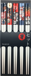 Edo Chopstick Set, 5 pair Lucky Cats