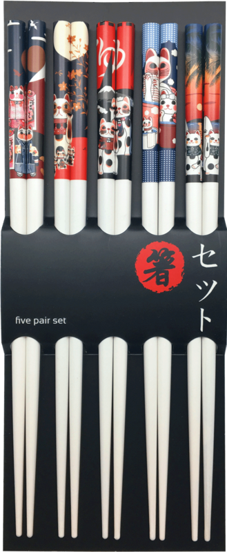 Edo Chopstick Set, 5 pair Lucky Cats