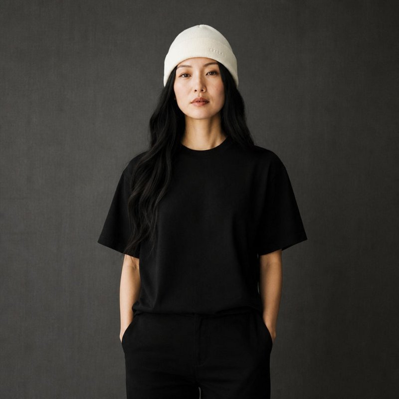 K5001DB | ORTLES - Unisex Cap in Tubular Stockinette Knit Made in Italy. Milk colour