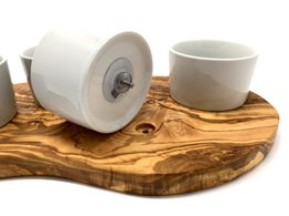 Serveerplank voor dipsauzen incl. 4 porseleinen schaaltjes
