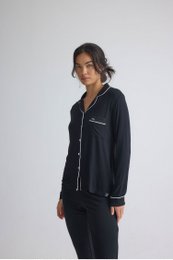 Langes Pyjama-Set aus Bambus in Schwarz
